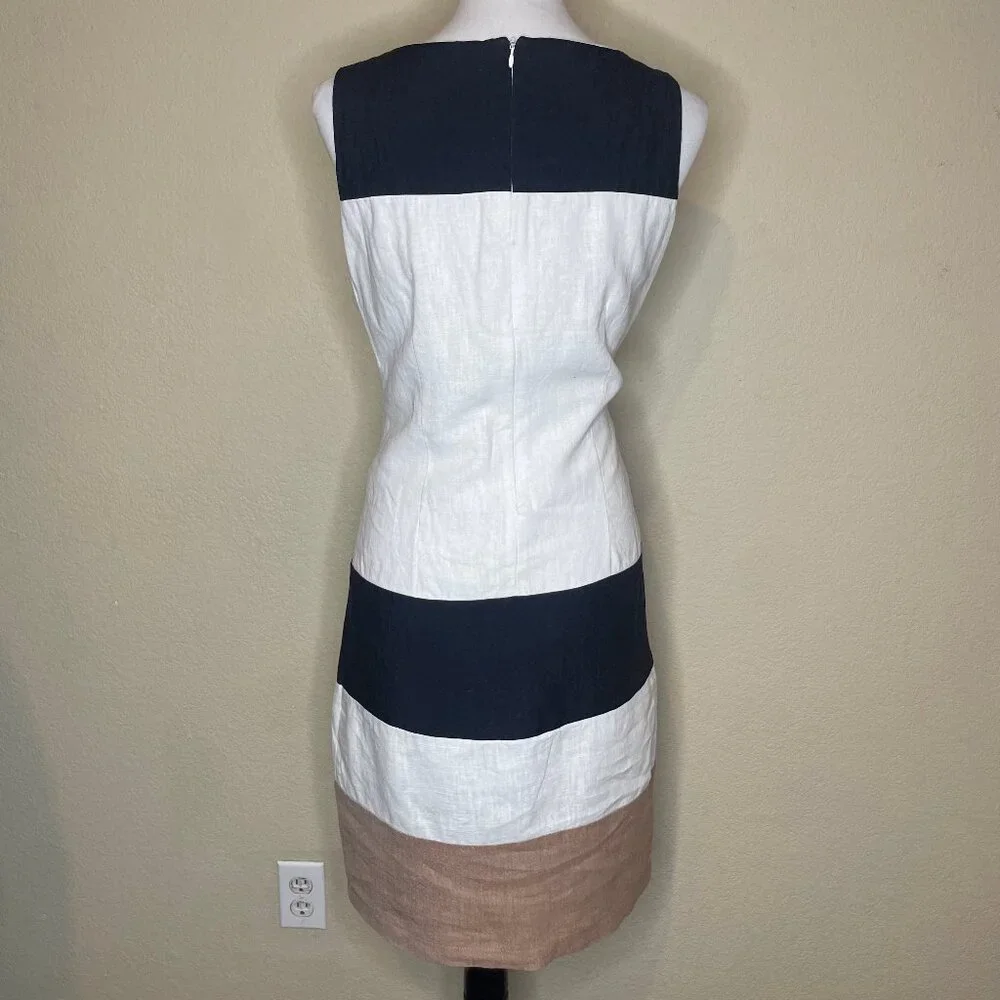 SMEG Collection Coastal Prep Colorblock 100% Linen Shift Dress Size 46 (US 10)